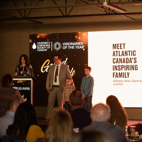 Inspired Family for 2025 Visionaries of the Year Atlantic, the MacDonalds, share their story on stage at the Atlantic Grand Finale, Steele Wheels Auto Museum in Halifax.