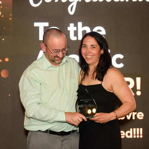 Christine Lefebvre is presented with the 2025 Atlantic Visionary of the Year, at Steele Wheels Auto Museum in Halifax. Award presented by John MacEachern 2024 winner. 